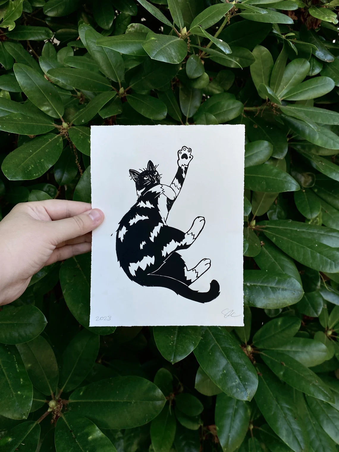 Playing Kitty Linocut Print