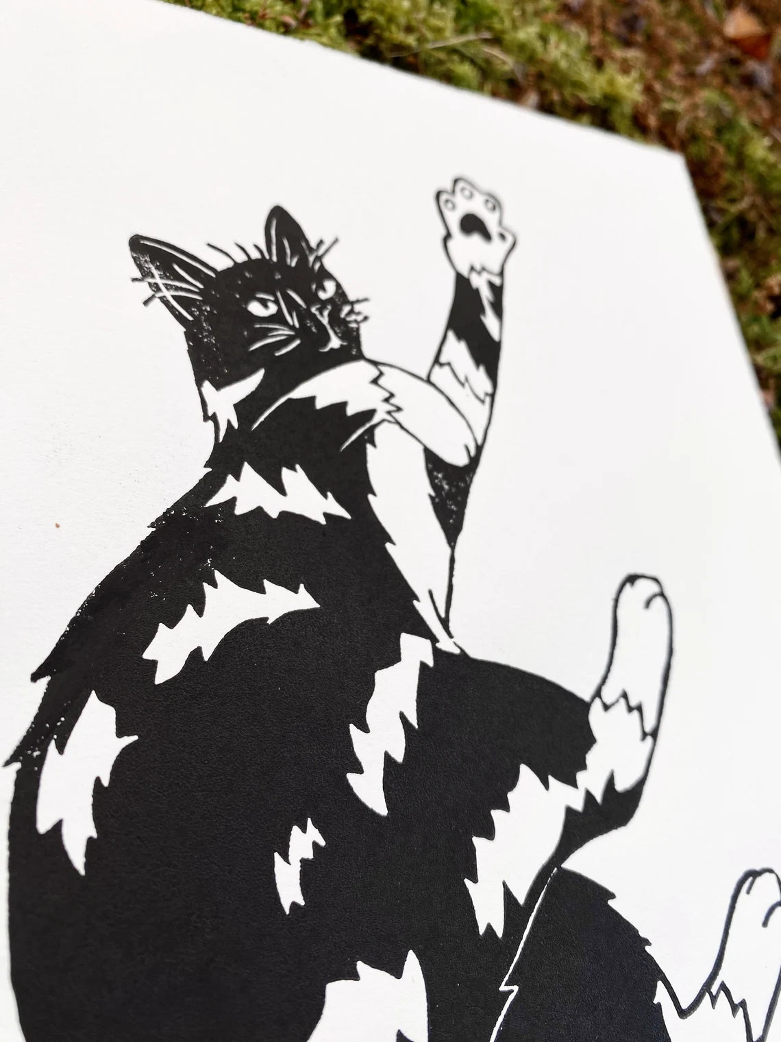 Playing Kitty Linocut Print