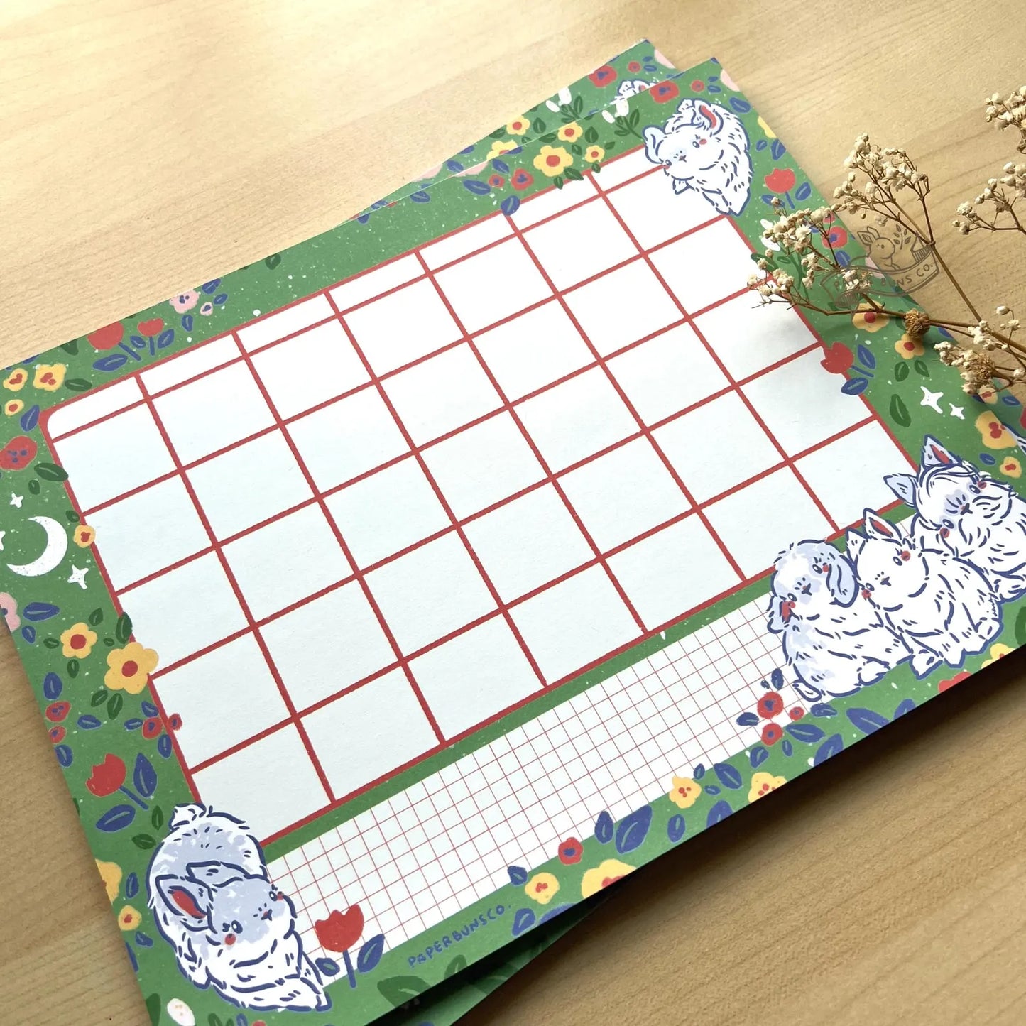 Flower Fields Buns blank calendar pad