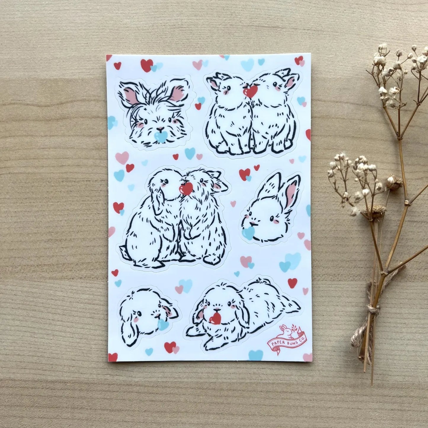 Heart Kiss Buns sticker sheet