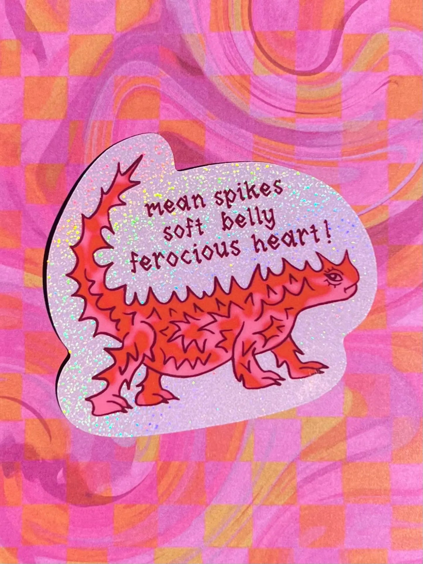 Thorny Devil pink glitter sticker