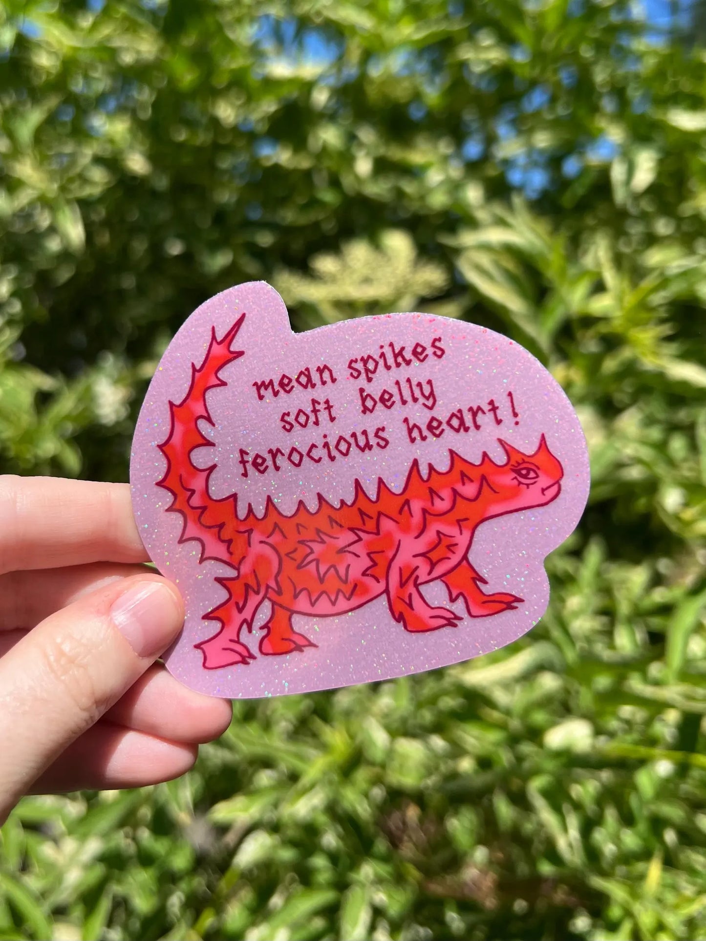 Thorny Devil pink glitter sticker