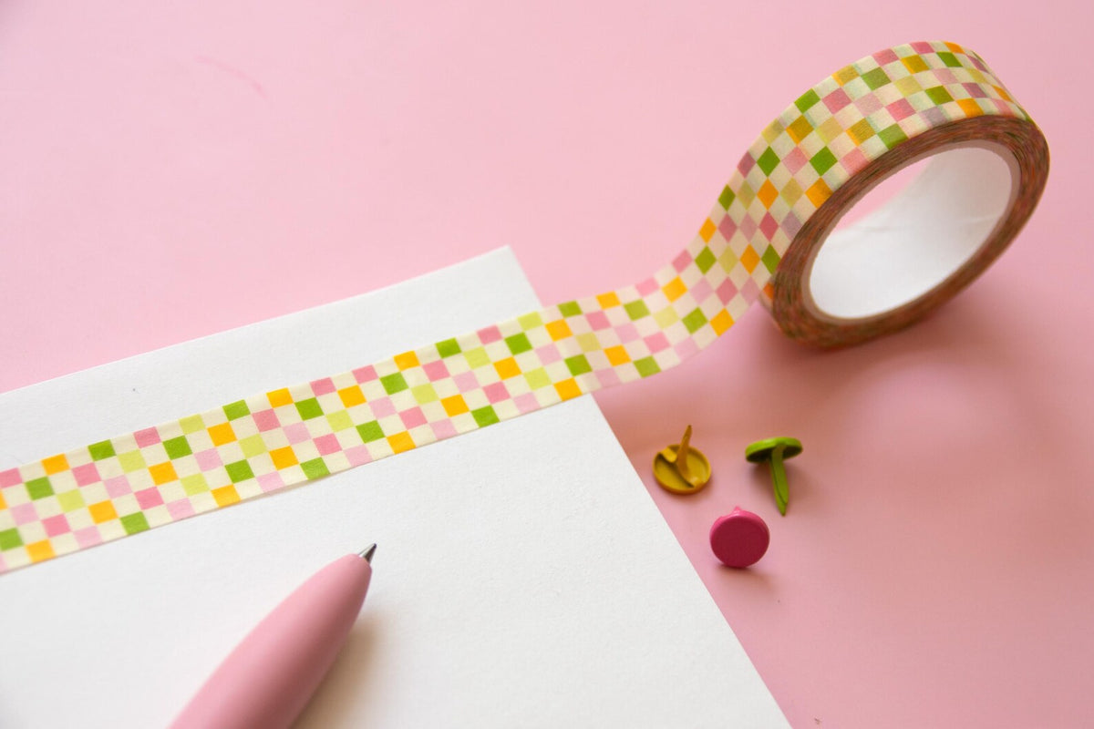 Pink + Green Checkerboard Washi Tape