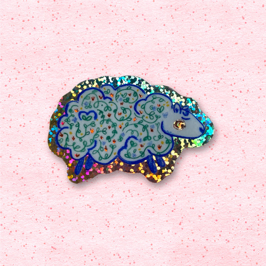 Sparkly Floral Sheep sticker