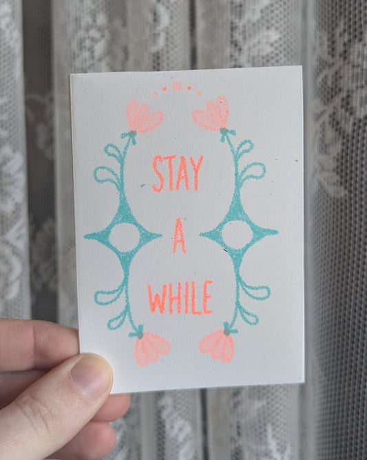 stay a while mini riso zine