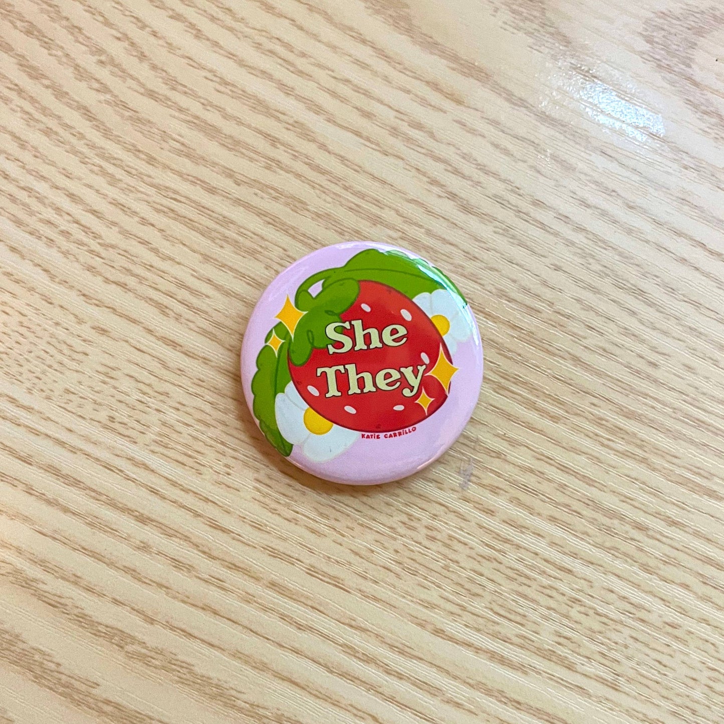 Strawberry Pronoun Pin Back Buttons