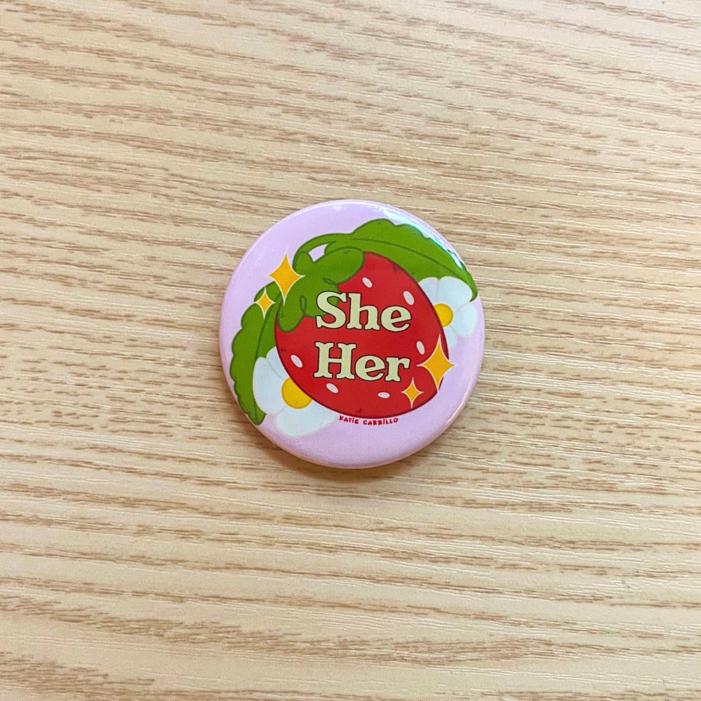 Strawberry Pronoun Pin Back Buttons